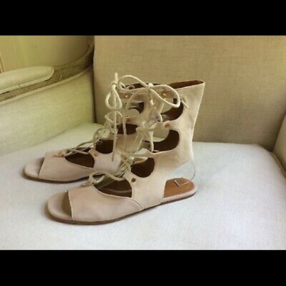 Chloe Sandals Caged Suede Laces Gladiator Foster